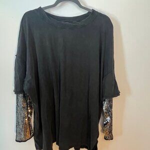 Free People Long Sleeved T-shirt with Silver Sequin Sleeves